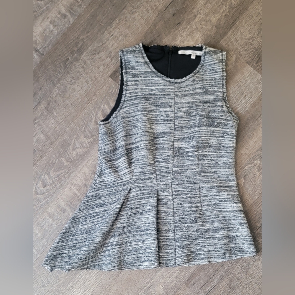 RACHEL Rachel Roy Knit Blouse Women's M Black & White Asametric Peplum Sleeveles - Picture 5 of 12